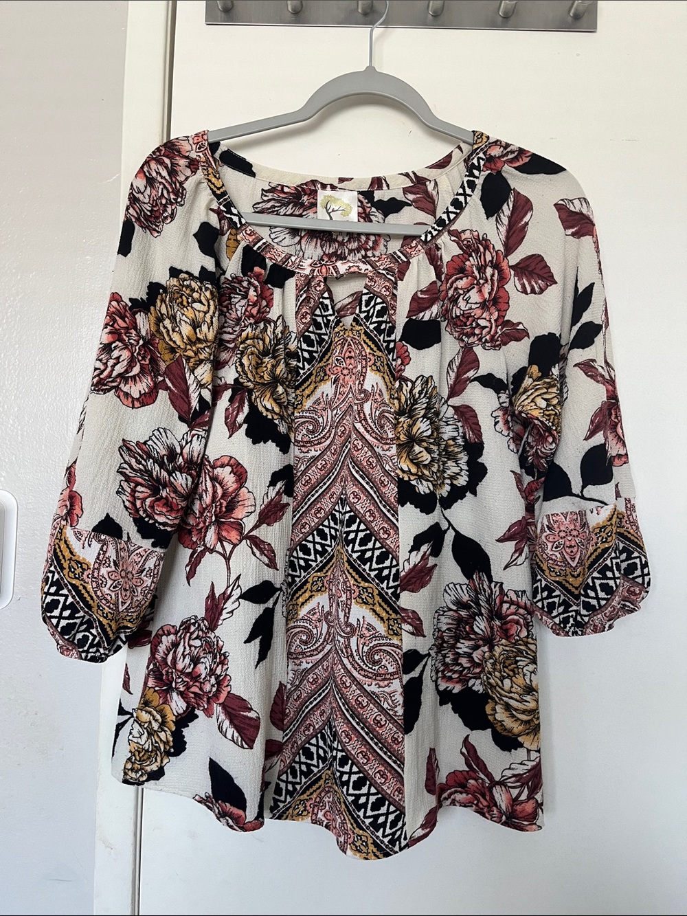 Fig and flower Floral Paisley Top in Cream, Burgundy & Mustard